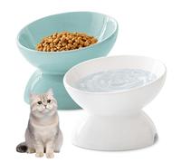 BORDEAG 2 Pièces Gamelle Chat,Inclinable à 15 Degrés Gamelle Chat Surélevée, Gamelle Chat Ceramique, Gamelle pour Chat, Bol Chat évite Les Blessures, Idéale pour Chats, Chiots et Petits Chiens
