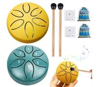BORDEAG 2 Pièces Tongue Drum, 3 Pouces 6 Tons Mini Tambour À Langue En Acier, Tambour De Pluie Pour Le Jardin, Mini Tambour Portable Pour Le Yoga, La Méditation, Le Camping