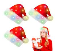 BORDEAG 3 Pièces Bonnet de Noël LED, Chapeau en Peluche avec Lumières, Bonnet de Père Noël Rouge Unisexe, pour Nouvel An, Fête et Déguisement