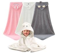 BORDEAG 3 Pièces Cape De Bain Bébé à Capuche, Serviette De Bain pour Nouveau-Nés (80×80 cm)