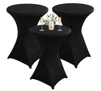 BORDEAG 3 Pièces Housse Mange Debout, Housse de Table Ronde Extensible 80×110cm, Nappe Cocktail Ronde, Housse de Table de Extensible en Spandex pour Table de Banquet, Mariage, Garden, Party (Noir)