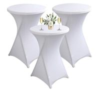 BORDEAG 3 Pièces Housse Mange Debout, Housse de Table Ronde Extensible 80×110cm, Nappe Cocktail Ronde, Housse de Table de Extensible en Spandex pour Table de Banquet, Mariage, Garden, Party (Blanc)