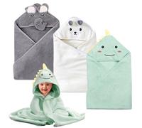BORDEAG 3 Pièces Serviette de Bain Bébé Capuche, Cape de Bain Capuche 80cmx80cm, Cape de Bain Bébé en Peluche de Corail, Super Absorbantes Serviette de Bain pour Enfants, Cadeaux de Naissance (03)