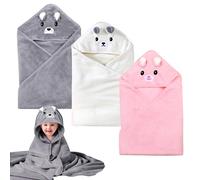 BORDEAG 3 Pièces Serviette de Bain Bébé Capuche, Cape de Bain Capuche 80cmx80cm, Cape de Bain Bébé en Peluche de Corail, Super Absorbantes Serviette de Bain pour Enfants, Cadeaux de Naissance (01)