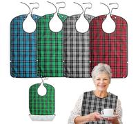BORDEAG 4 Pièces Bavoir Adulte, Bavoir Imperméable Adulte, Bavoir Handicapé, Réutilisables, Imperméables, pour Hommes Femmes Personnes Agées Handicapés