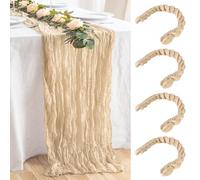 BORDEAG 4 Pièces Chemin de Table Boho en Gaze 90 x 400 cm, Mousseline de Soie Beige pour Fête Nuptiale Anniversaire