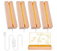 BORDEAG 4 Pièces Socle Lumineux LED Bois, Bases D'Éclairage LED En Bois Pour Décoration Artistique En Verre De Cristal, Résine, Loisirs Créatifs