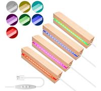 BORDEAG 4 Pièces Socle Lumineux LED en Bois, Socles LED en Bois, USB Base en Bois, Rectangulaire Socle Lumineux, Socle Bois, Pour Bloc de Verre, Cristal, Bricolage en Verre, Plaques Acryliques