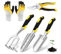 Bordeag 5 Pièces Outils De Jardinage, Outils De Jardin, Ensemble D'outils De Jardinage Ensemble D'outils Jardinage en Acier Inoxydable avec Pelle, Râteau À Main, Truelle, Gants, Jardinage Outillage