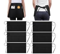 BORDEAG 6 Pièces Tablier de Taille, Tablier Taille Noir avec 3 Poches, Courts Cuisine Tabliers pour Hommes Femmes, Demi Tablier de Cuisine, Imperméable Chef Tabliers 60x30Cm, pour Restaurant Café Bar