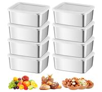 BORDEAG 8 Pièces Boîtes De Conservation En Acier Inoxydable 600 ML, Boîtes Alimentaires En Inox, Boite Alimentaire Acier Inoxydable Avec Couvercle, Boîte À Bento En acier Inoxydable Pour Cuisine