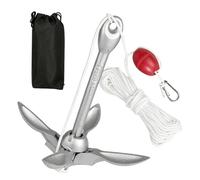 BORDEAG Ancrage pliant, 1,5 kg, ancrage ouvert de 28 cm, ancrage pliable pour bateau, ancrage de bateau, corde d'ancrage de 20 m, 1 bouée, longueurs de bateau de 3 m pour kayak, canoë et bateau