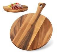 BORDEAG Assiette à pizza en bois, planche à pizza ronde 40 cm, planche à découper en bois, assiette à pizza, planches à découper avec poignée, accessoires de pizza à la maison, pelle à pizza pour
