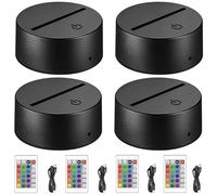 BORDEAG Base De Lampe De Nuit LED 3D,Lot De 4 16 Couleurs,Base De Lampe LED 3D Avec Télécommande Et Câble USB,Bases De Lumière LED 3D,Base De Lumière LED Pour Acrylique,Plexiglas,Magasin,Café,Chambre