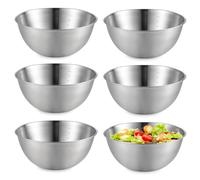 BORDEAG Bols À Mélanger en Métal, 6 Pièces Bols en Acier Inoxydable, Bols Mélangeurs, Bol à Mélanger, Bol à Mixer en Inox pour Cuire et Servir, Saladiers et Bols à Collation, Argent(16.8cm)