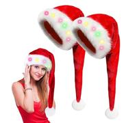 BORDEAG Bonnet De Noël LED - 2 Pièces Chapeau De Noël En Peluche Avec Lumières LED, Bonnet De Père Noëls Rouge, Bonnets Pere Noel Unisexe, Peluche Chapeau De Noëls Pour la Fête de Noel