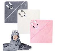 BORDEAG Cape de Bain 3 Pièces 80 x 80 cm à Capuche pour Bébé et Tout-Petits, Nouveau-Nés