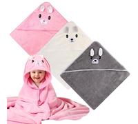 BORDEAG Cape De Bain 3 Pièces, Sortie De Bain Avec Capuche, Serviette Super Absorbante et Douce Avec Motif Adorable, 80 x 80 cm pour Bébé de 0 à 2 Ans