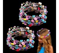 BORDEAG Couronne de Fleurs Bandeau à Cheveux, 20 Pièces Couronne de Fleurs LED, Diadème Lumineux, Guirlande Florale Éclatante pour Cheveux - Accessoire pour Fêtes, Festivals, Mariages