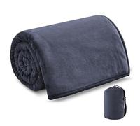 BORDEAG Couverture de voyage 2 en 1 - Coussin de voyage transformable - Douce et chaude - Pour avion, voiture, bureau, voyage, maison - 127 x 152 cm - Bleu foncé