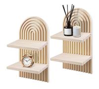 BORDEAG Étagère Murale Bohème, 2 Pièces Étagères Murales en Bois, Étagères Suspendues Bohèmes 2 Niveaux, Décoration Murale Bohème, pour Étagère Photo, Décoration Table, Décoration Commode, Bougeoir