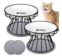 BORDEAG Gamelle Chat Surélevée 2 Pièces, Gamelle Chat en Céramique, Gamelle Chat Anti Vomissement, Gamelle pour Chat Surélevée avec Tapis Antidérapant, Gamelle pour Chats et Petits Chiens