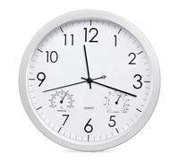 BORDEAG Horloge Murale Silencieuse: 1 Pièce Horloge Murale Numérique avec Température et Humidité, Horloge de Cuisine Moderne, Grande Horloge Murale pour Salon Cuisine Maison Chambre Bureau (Blanc)