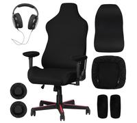 BORDEAG Housse de Chaise Gaming: 4 pièces Housse de Chaise Stretch, Housses de siège pour chaise de bureau et chaise gaming avec housse de protection pour écouteurs (Noir)
