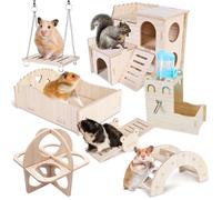 BORDEAG Jouets pour Hamster en Bois, Lot de 8 Jouets à Mâcher pour Hamsters, Jouet à Mâcher Hamster, Jouet de Hamster pour Gerbilles Nain Chinchilla, 80 ML Bouteille d'eau