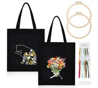 BORDEAG Kit de broderie pour sac en toile - 2 pièces - Avec motif et instructions (français non garanti) - Kit de broderie pour sac en toile - Kit de broderie pour adultes et débutants - Sac de