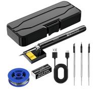 BORDEAG Kit de fer à souder sans fil USB avec écran LCD, 330 ℃ à 450 ℃, 3 pannes à souder, support de fer à souder, fil à souder, kit professionnel