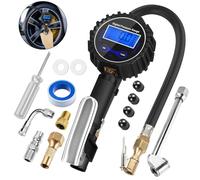 BORDEAG Kit de testeur de pompe à pneu avec manomètre, jauge de pression de pneu, testeur de pression d'air numérique avec écran LCD, rétroéclairage pour véhicules, motos, voitures