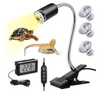 BORDEAG Lampe chauffante pour tortue, 50 W, tortue, reptiles, terrarium avec 3 ampoules UVA UVB, lampe chauffante pour aquarium, reptile, avec thermomètre, lampe chauffante pour terrarium pour reptile