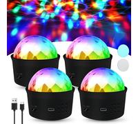BORDEAG Lampe De Fête LED: 4 Pièces Effets Lumineux Dynamiques RGB, Commande Musicale, Rotation 360°, avec Télécommande, pour Fêtes, Disco, Anniversaire Enfants (55 * 53 * 53mm, Noir)