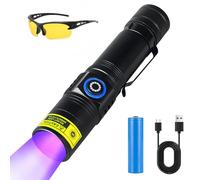 BORDEAG Lampe de poche UV, lampe de poche LED rechargeable, lampe de poche LED rechargeable par USB pour durcissement de la résine, ongles, détecteur d'urine, avec lunettes UV
