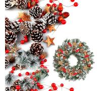 BORDEAG Lot de 108 décorations de couronne de Noël, avec pommes de pin, accessoires de bricolage pour couronne de Noël, décorations de sapin de Noël, couronne de l'Avent DIY, bricolage, Halloween,