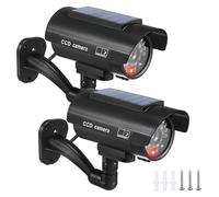 BORDEAG Lot de 2 Camera Factice Exterieur, 135 X 60mm Camera Factice, Caméra Fausse Solaire, Fausse Camera Surveillance Exterieur avec LED Clignotante pour L'intérieur et L'extérieur Noir