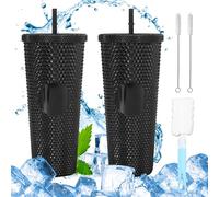 BORDEAG Lot de 2 Gobelets Isothermes 750 ml Avec Couvercle, Paille et Brosse - Grande Capacité - Noir
