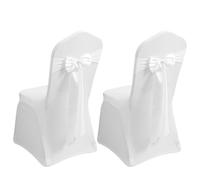 BORDEAG Lot de 2 housses de chaise blanches pour mariage, extensibles, avec 2 nœuds, pour fête, mariage, fête, salon, salle à manger