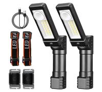 BORDEAG Lot de 2 lampes de travail LED - Lampe d'atelier rechargeable avec fonction pivotante - Lampe d'inspection COB et lampe de poche LED pour réparation automobile, camping et urgences