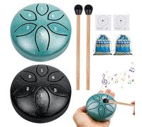 BORDEAG Lot de 2 tambours à langue en acier de 7,6 cm - 6 tons - Tambour de pluie - Avec sac en tissu - Maillets et livre de musique - Mini pan Drum pour yoga, guérison par le son, méditation