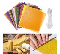 BORDEAG Lot de 24 plaques de cire d'abeille, 12 couleurs, plaques de cire d'abeille pour bougies, avec 24 mèches en coton, bougies en cire d'abeille, fabrication de bougies DIY pour adultes (20 x 20