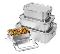 BORDEAG Lot de 3 boîtes à déjeuner en acier inoxydable - 850 ml, 1400 ml, 2400 ml - En acier inoxydable - Avec compartiments amovibles - Boîte à goûter - Boîte à goûter