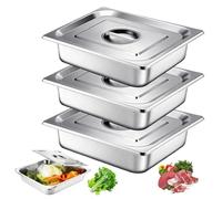 BORDEAG Lot De 3 Bols À Paner GN 1/2, Bac Inox Alimentaire, Plat Four Rectangulaire, Bac Gastro Inox Avec Couvercle, Plat Inoxydable Barbecue Pour Escalopes, Viande, Poisson, 32,5 X 26,5 X 6,5 cm