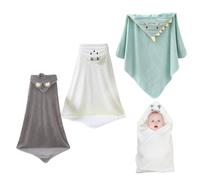 BORDEAG Lot de 3 Serviettes à Capuche pour Bébé - 80 x 80 cm - Avec Capuche - Serviettes de Bain pour Bébé - Blanc, Gris, Vert Gazon - 100 % Mousseline de Coton