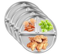 BORDEAG Lot de 4 assiettes pour enfants, en acier inoxydable, avec compartiments, 23 cm, assiettes de contrôle des portions, assiettes divisées, assiettes en acier inoxydable pour fruits, légumes,