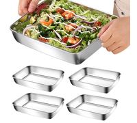 Bordeag Lot De 4 Bac De Cuisson En Inox Bac Inox 25x20x5.5cm Bols À Paner Plat Rectangulaire Ensemble De Récipients En Acier Inoxydable Plats À Paner Récipient Gastronorme Pour Nourriture