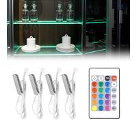 BORDEAG Lot de 4 clips d'éclairage LED pour plancher en verre, éclairage de vitrine, éclairage de cuisine, éclairage d'armoire, éclairage LED avec changement de couleur RVB pour cuisine, vitrine