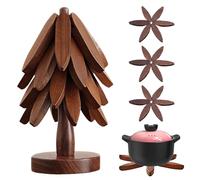 BORDEAG Lot de 4 dessous de verre en bois en forme d'arbre pour tasses, bols, assiettes, théières, poêles et casseroles