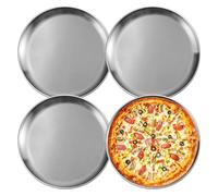 BORDEAG Lot de 4 moules à pizza ronds en acier inoxydable - 30 cm - Pour cuire au four, pizzas et tartes flambées - Passe au lave-vaisselle